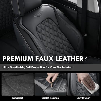 Coverado Front Seat Covers, Waterproof Nappa Leather Anti-Scratch Protectors, Universal Fit for Sedans, SUVs, Pickups, Car Accessories, Waterproof Seat Covers-Black - Image 5