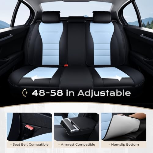 Coverado Car Seat Covers Full Set, Nappa Leather Seat Covers for Cars, Car Seat Protector Car Seat Cushion, Front and Back Seat Protectors Cushions Universal Fit for Most Cars (Black&Light Blue) - Image 5