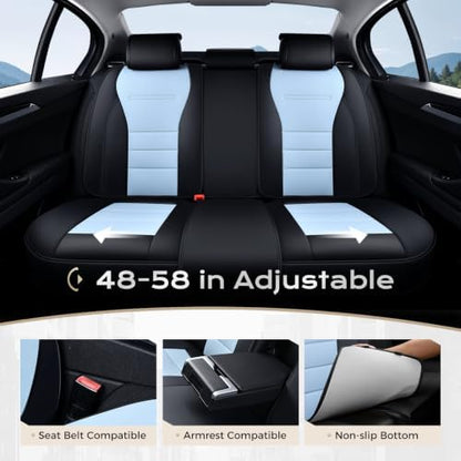 Coverado Car Seat Covers Full Set, Nappa Leather Seat Covers for Cars, Car Seat Protector Car Seat Cushion, Front and Back Seat Protectors Cushions Universal Fit for Most Cars (Black&Light Blue) - Image 5