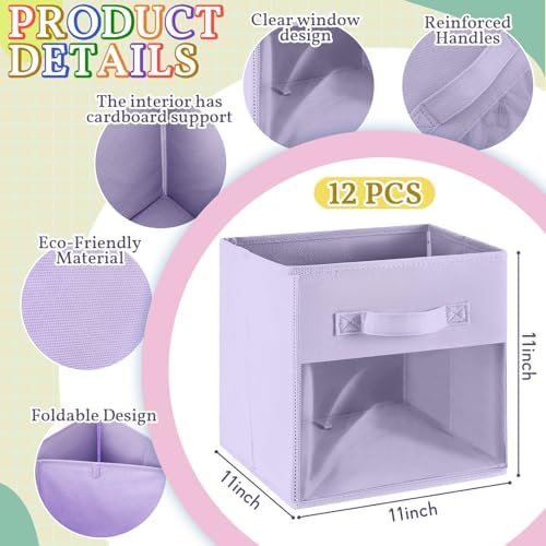 Marsui 12 Pcs Clear Cube Storage Bins Pink Collapsible Kids Storage Bins Fabric Classroom Organizer with Window for Kid Playroom Room Daycare Nursery(Pastel) - Image 2