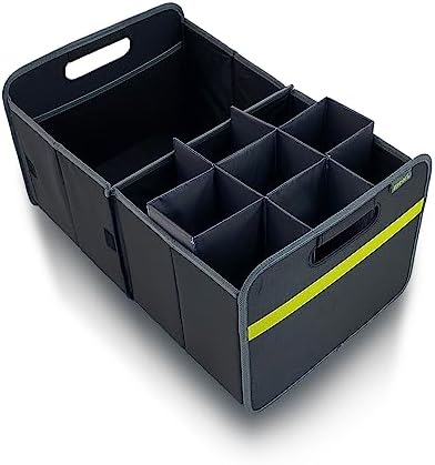 meori Collapsible Trunk Organizer for Car with Bottle Insert for Groceries Road Trips 2 Compartments Heavy Duty Mesh Pocket Ripstop by meori