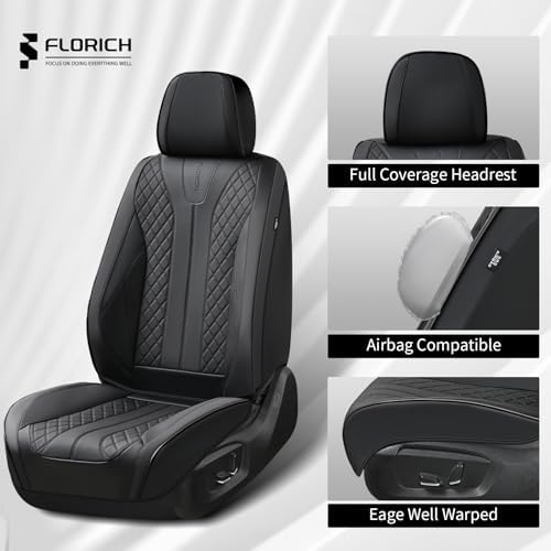 FLORICH Leather Seat Covers Full Set Automotive Seat Covers Black Car Seat Covers Waterproof Front and Back Seat Covers Car Seat Cushion Protector Universal Fit for Most Cars SUV Trucks, Black - Image 5