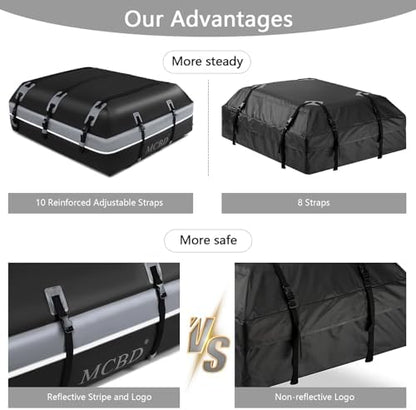 Rooftop Cargo Carrier, 21 Cubic Feet Soft-Shell Waterproof Car Roof Luggage Bag for All Vehicles SUV with/Without Rails, Includes 10 Reinforced Straps + 6 Door Hooks,Storage Bag,Anti-Slip Mat - Image 3