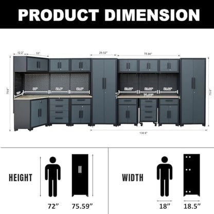 17PCS Garage Storage Cabinet System, Black Grey - Image 3