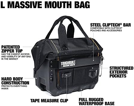 ToughBuilt ClipTech - 16" Massive Mouth Tool Bag, HardBody, TB-CT-62-16A - Image 4