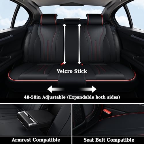 Coverado Car Seat Covers Full Set, Leather Seat Covers for Car, Waterproof Seat Covers, Automotive Seat Cushions, Breathable Car Seat Protector Universal for Most Sedans, Trucks, SUV (Black &Red Line) - Image 4