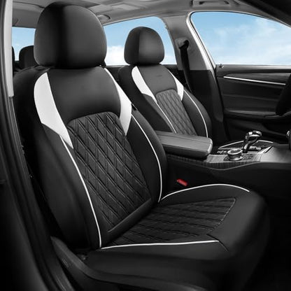 Coverado Car Seat Cover, Car Seat Covers Front Seats, Waterproof Car Seat Covers, Car Seat Cushion, Front Seat Covers Faux Leather Driver Car Seat Protector Fit for Most Cars Trucks SUV, Black&White by COVERADOAUTO