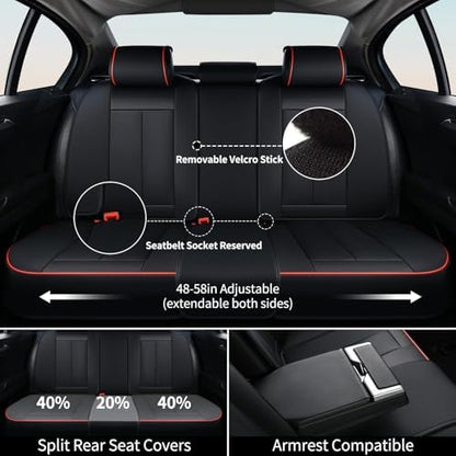 FLORICH Car Seat Cover Full Seats with Waterproof Leather, Car Seat Protectors with Storage Pocket, Airbag Compatible, Universal Seat Cover Fit for SUV, Sedan, Vans, Trucks- Black&Red Line - Image 6