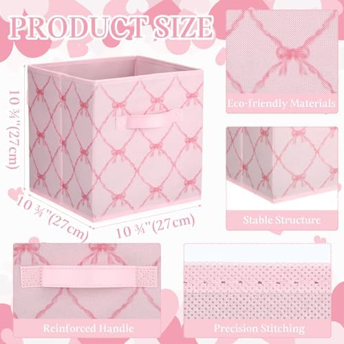 Geelin 6 Pcs Light Pink Bow Cube Storage Bins 11 Inch Storage Basket - Image 2