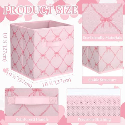 Geelin 6 Pcs Light Pink Bow Cube Storage Bins 11 Inch Storage Basket - Image 2