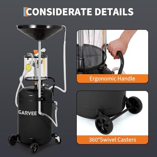 Garvee 20 Gallon Waste Oil Drain Tank, Air Operated Portable Oil Drainer with Adjustable Funnel, Fluid Fuel Transfer Drainage with Wheels, Oil Change Container for Automotive Workshops - Image 7