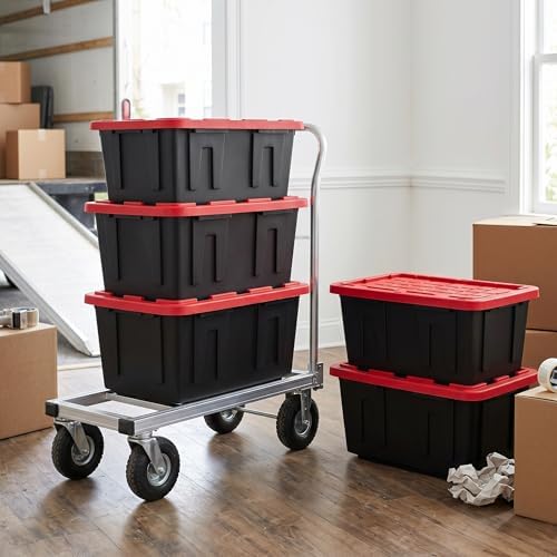 4Pcs 27-gallon Plastic Storage Box, Sturdy and Durable with A Lockable Lid, Suitable for Outdoor, Garage, Basement and Indoor Item Organization, Stackable Storage Box, Black Base and Red Lid - Image 7