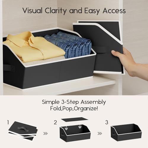 Homsorout Large Closet Organizers and Storage Bins - 6 Pack Trapezoid Storage Baskets for Shelves, Foldable Fabric Baskets with Handles Ideal for Closet, Basket, Wardrobe and Shelf Storage, Black - Image 4