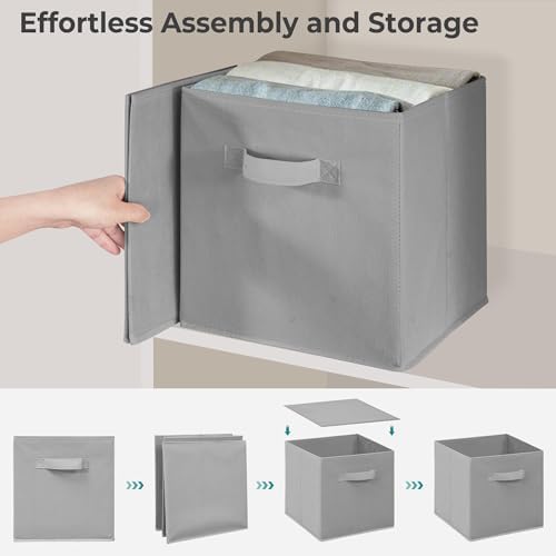 11" Fabric Storage Bins, Collapsible Storage Cubes Organizer with Handles, Heavy Duty Cube Organizer for Home, Office, Shelves, Closets, Bedroom, Living Room, 5 Pack, Grey - Image 4