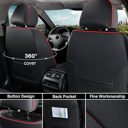 Coverado Car Seat Covers Full Set, Leather Seat Covers for Car, Waterproof Seat Covers, Automotive Seat Cushions, Breathable Car Seat Protector Universal for Most Sedans, Trucks, SUV (Black &Red Line) - Image 3