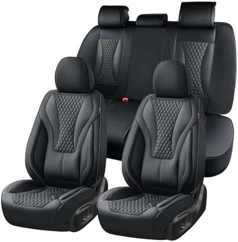 Coverado Waterproof Nappa Leather Car Seat Covers Full Set, 5-Seat Car Seat Protector, Front & Rear Cushions Fit for Most Sedans, SUVs,Trucks，Black by COVERADOAUTO