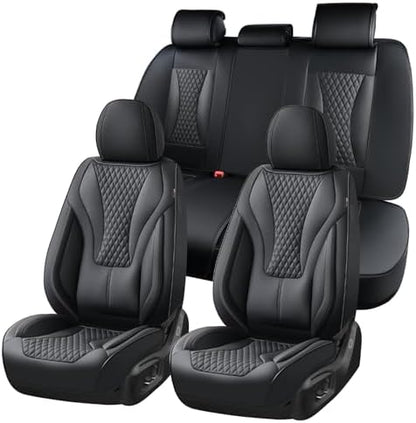 Coverado Waterproof Nappa Leather Car Seat Covers Full Set, 5-Seat Car Seat Protector, Front & Rear Cushions Fit for Most Sedans, SUVs,Trucks，Black by COVERADOAUTO