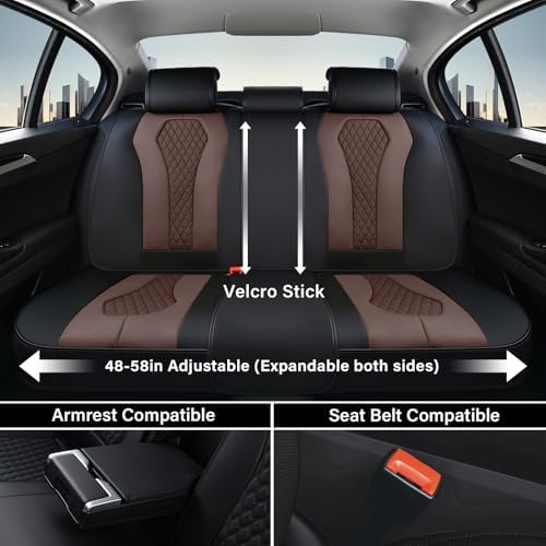 Coverado Car Seat Covers, Seat Covers Full Set, Coffee Car Seat Cover, Auto Seat Covers Front Seats Rear Seat Cover, Luxury Car Seat Cushion,Leather Seat Cover Seat Protector Universal Fit Most Cars - Image 3