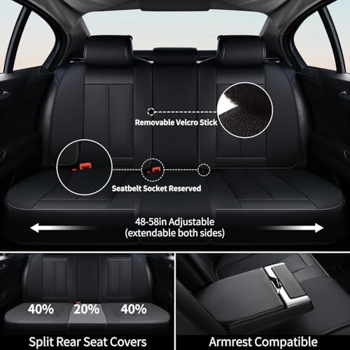 FLORICH Car Seat Covers Full Set, Automotive Seat Covers, Black Car Seat Cover, Waterproof Seat Protectors Universal fit for Car Truck Van SUV - Black - Image 6