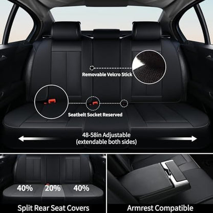 FLORICH Car Seat Covers Full Set, Automotive Seat Covers, Black Car Seat Cover, Waterproof Seat Protectors Universal fit for Car Truck Van SUV - Black - Image 6