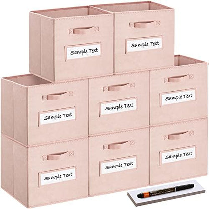 13x13x13 storage cube bins(Set of 8) Fabric storage cubes with 8 Labels Window Cards & a Pen, storage cubes 13x13, Collapsible 13 inch cube storage bins, Cubby Boxes, Pink by Artsdi