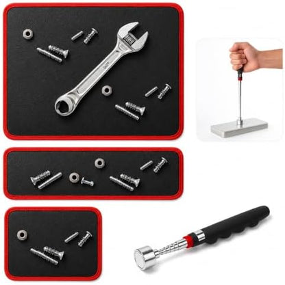 Magnetic Tool Mat Set, 4 Pack Tool Mat Set with Telescoping Pickup Tool | 40LB Strong Magnetic Mat for Tools | Screws & Parts Garage Workshop Organizer for Mechanics & DIY(Red) by OBVADETechnology