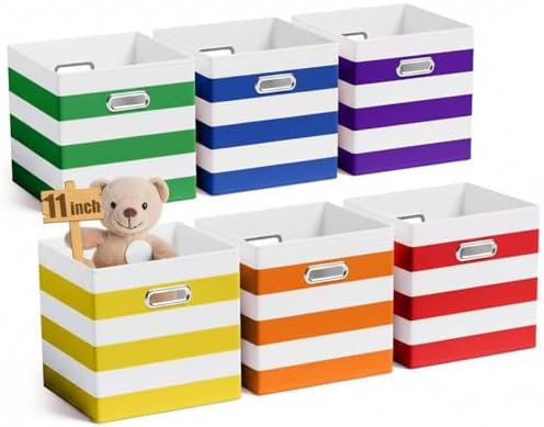CroBlissful 11 Inch 6 Pcs Fabric Storage Cubes with Handle, Dark Color by CroBlissful