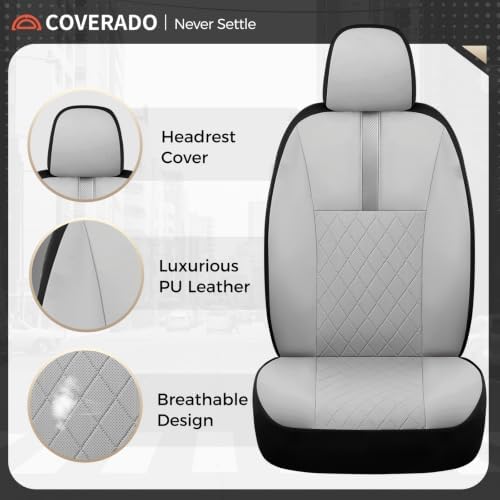 Coverado Car Seat Covers Full Set, Automotive Leather Seat Covers for Car，Universal Fit Front Back Seat Cover, Non-Slip Waterproof Breathable Car Seat Protector - Image 4