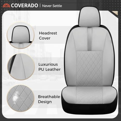 Coverado Car Seat Covers Full Set, Automotive Leather Seat Covers for Car，Universal Fit Front Back Seat Cover, Non-Slip Waterproof Breathable Car Seat Protector - Image 4