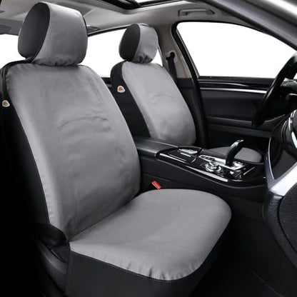 Coverado Car Seat Covers Front, Canvas Universal Seat Covers for Cars, 2-Pack Car Seat Cushions, Auto Seats Protectors for Kids & Dogs, Driver Seat Covers Fit for Most Vehicles Trucks SUVs/Gray by COVERADOAUTO