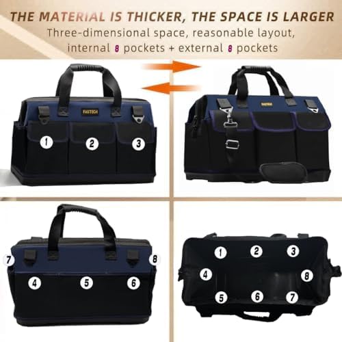FASTECH 22in Heavy Duty Bottom Tools Bag With Wide Mouth For Tool Storage, Carrier and Organizer, Tote Bag for Men/Women, Wide Mouth Tool Bags With Inside Pockets (22 Inch) - Image 5
