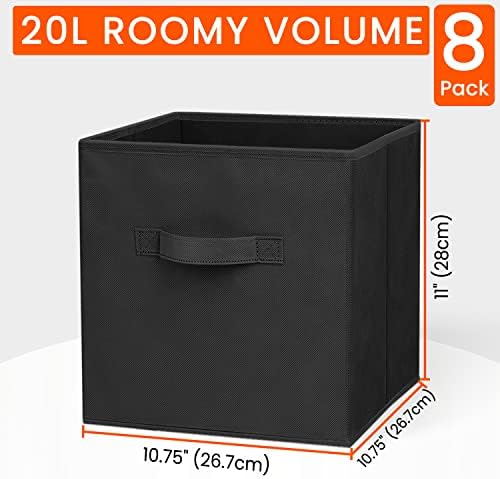 Criusia Storage Cubes - 11 Inch Heavy Duty Fabric Storage Bins for Shelves Closet, Cube Organizer - 8 Pack Collapsible Cube Storage Bins Baskets for Organizing Clothes Blankets Toys (Black) - Image 2