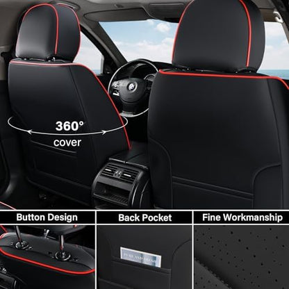 Coverado Front Seat Covers, Car Seat Covers Front Seats, Nappa Leather Seat Covers for Cars, Waterproof Seat Covers with Lumbar Support Universal Fit for Most Cars SUV Trucks (Front, Black-Red line) - Image 2