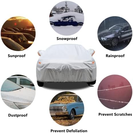 SEAZEN Car Cover 6 Layers, Waterproof Sedan Car Cover with Zipper Door, Snowproof/UV Protection/Windproof, Universal Car Covers Breathable Fabric with Cotton (201" to 209") - Image 2