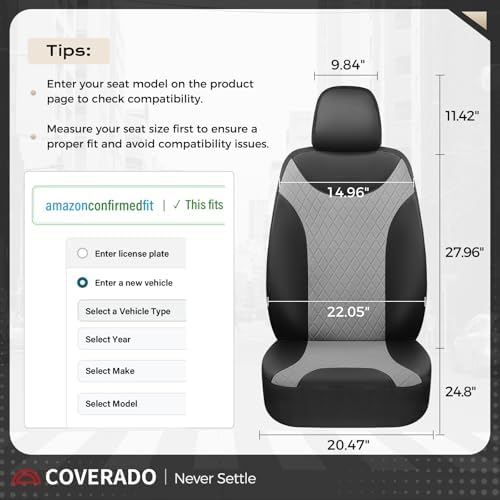 Coverado Front Seat Covers, 2 PCS Waterproof Seat Covers for Cars, Leather Driver Seat Covers, Front Car Seat Protectors Automotive Seat Cushions Universal Fit for Most Cars, Black & Gray - Image 6