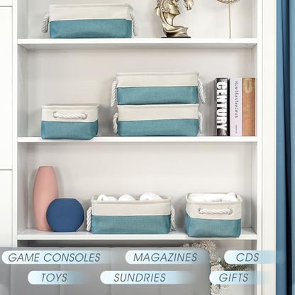 Organization and Storage Basket for Organizing - 12X8X5.2 inch 6 Pack Fabric Cube Storage Bin Collapsible Baskets for Shelves, Storage Box for Cloth Decorative room (White & Green) - Image 2