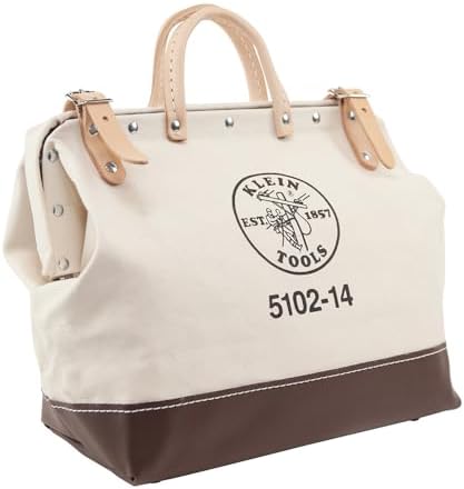 Klein Tools 5102-14 Heavy Duty Natural Canvas Tool Bag, Tool Tote, Multi-Purpose Bag with Wide Hinged Opening and Leather Handles, 14-Inch by Unknown
