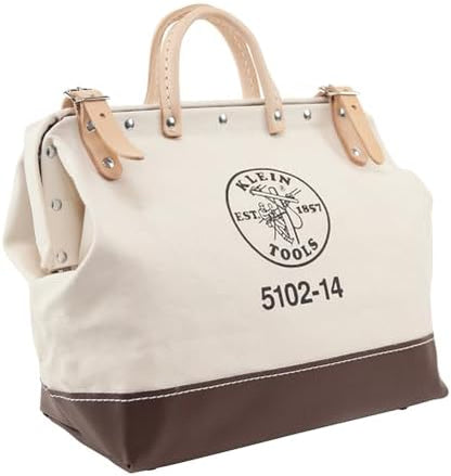 Klein Tools 5102-14 Heavy Duty Natural Canvas Tool Bag, Tool Tote, Multi-Purpose Bag with Wide Hinged Opening and Leather Handles, 14-Inch by Unknown