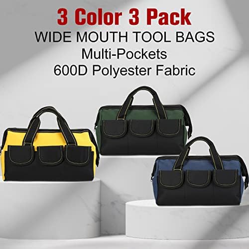 Sanwuta 3 Pack 13 Inch Tool Bags, Classic, Blue, Yellow, Army Green - Image 2