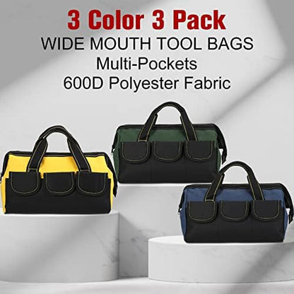 Sanwuta 3 Pack 13 Inch Tool Bags, Classic, Blue, Yellow, Army Green - Image 2