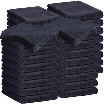 Shimeyao 40 Pcs 16 x 16 Inch Edgeless Microfiber Plush Towels for Cars Detailing Drying Wash Polishing Absorbent Cleaning Cloths, 500 GSM (Black) by Shimeyao