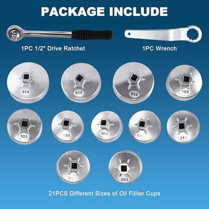 8MILELAKE 23PC Oil Filter Removal Cap Wrench Garage Socket Set Automotive Removal Garage Tool - Image 4