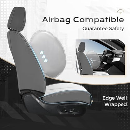 Coverado Car Seat Covers Front Seats, Seat Covers for Cars, Car Seat Protector, 2-Pack Car Seat Cushion Nappa Leather, Waterproof Seat Covers Carseat Cover Universal Fit for Most Cars(Gray&White) - Image 3