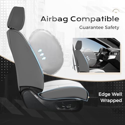 Coverado Car Seat Covers Full Set, Seat Covers for Cars, Car Seat Cover, Car Seat Protector, Leather Car Seat Cushion, Waterproof Car Seat Covers Front Seats and Back Fit for Most Cars(Gray&White) - Image 4
