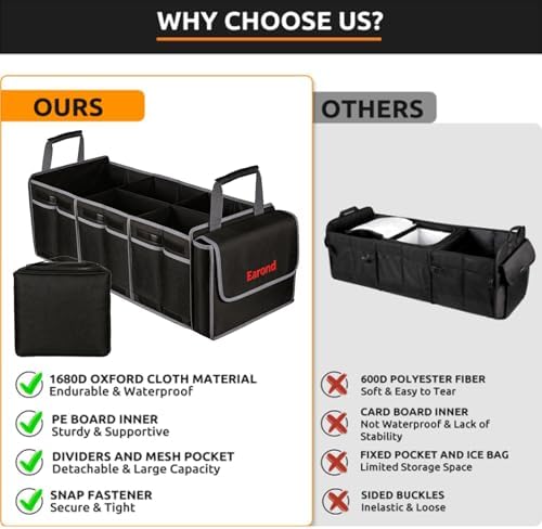 Collapsible Trunk Organizer with Insulated Leakproof Cooler Bag,Removable Lid,Adjustable Securing Straps,3 Compartments Trunk Organizer for SUV,Truck,Sedan(Grey & Black) - Image 6