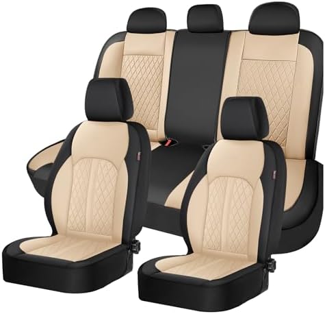 Coverado Universal Leather Seat Covers Full Set for 5 Seats – Waterproof, Durable All-Weather Protector for SUV, Pickup Truck, Sedan, Black&Beige by COVERADOAUTO