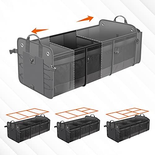 Car Trunk Organizer with Lid & Removable Leakproof Cooler Bag，Foldable Cover,Large Trunk Organizers,Multi-Compartment Collapsible Cargo Storage Organizer for SUV,Van,Truck,Sedan(3 Compartments,Black) - Image 2