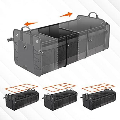 Car Trunk Organizer with Lid & Removable Leakproof Cooler Bag，Foldable Cover,Large Trunk Organizers,Multi-Compartment Collapsible Cargo Storage Organizer for SUV,Van,Truck,Sedan(3 Compartments,Black) - Image 2