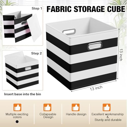 CroBlissful 13 Inch 6 Pcs Fabric Storage Cubes with Handle, Black and White - Image 3
