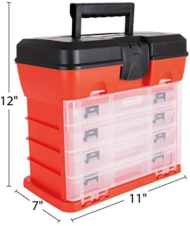 Small Parts Organizer Box - 11-Inch Portable Storage Case with 4 Removable Multi-Compartment Trays for Screws, Beads, Small Fishing Tackle, Hardware, and Craft Supplies by Stalwart (Red) - Image 3